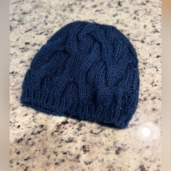 Navy Blue Ribbed Knitted Oversized Beanie, Slouchy Beanie - Picture 3 of 4